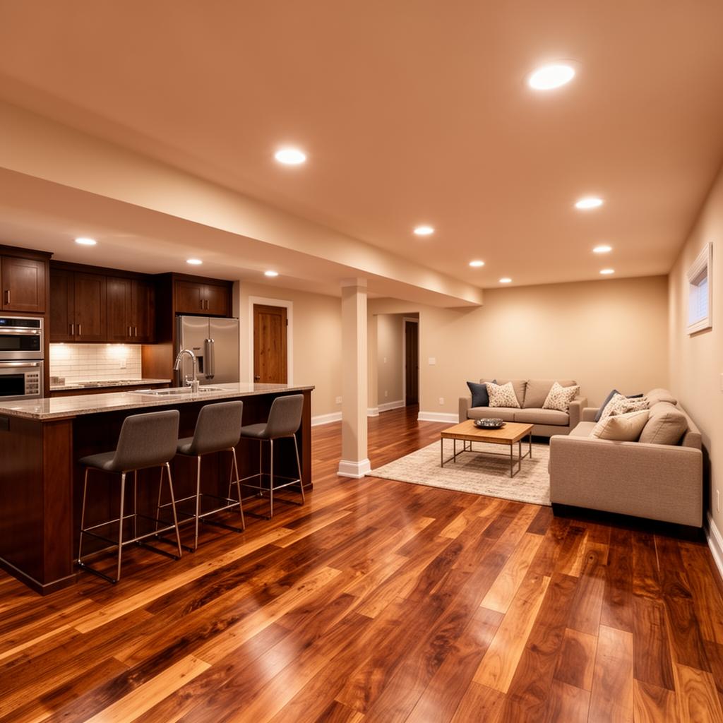 Finished basement entertainment space