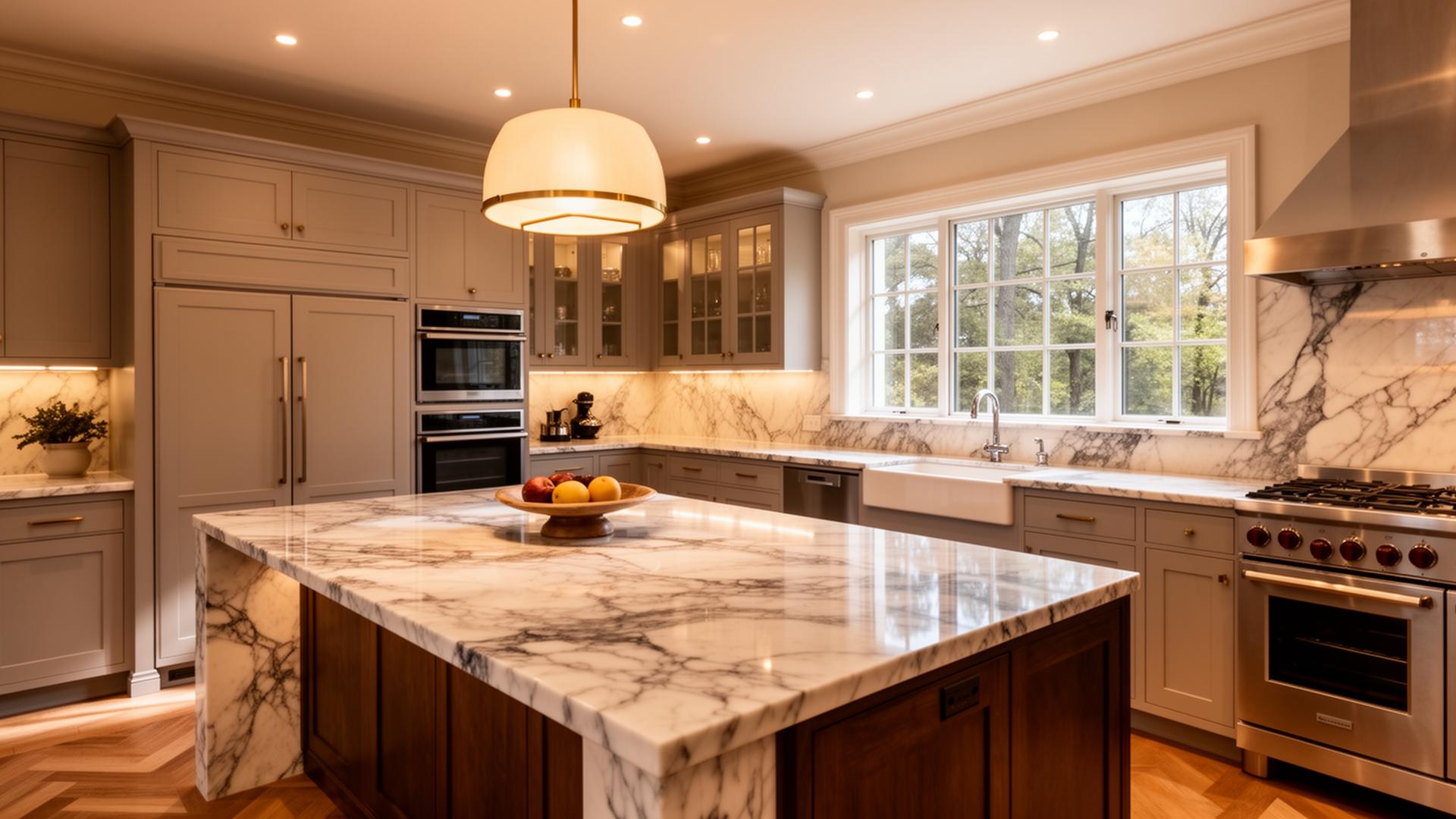 Complete kitchen renovation with marble island in Freeport IL